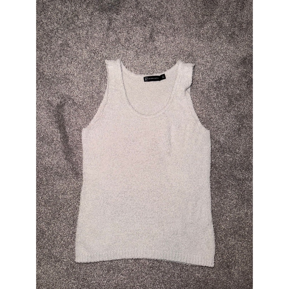 New York & Company Women's Light Grey Soft Fuzzy Sleeveless Tank Top -‎ Medium